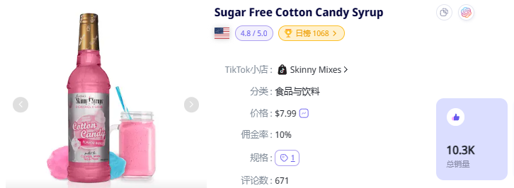 TikTok美国小店热卖好物Skinny Mixes糖浆，网红纷纷力荐，月销破40万美金！